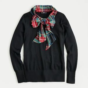 J. Crew Black Sweater with Plaid Scarf
